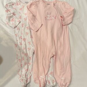 Little Me Pink and White Bunny Footies Set